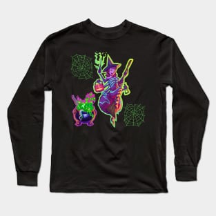 Halloween Spider Witch Pattern Long Sleeve T-Shirt